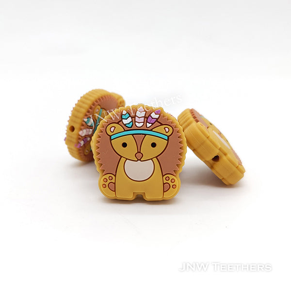 Mustard Hedgehog in Indian Headdress Silicone Focal Beads