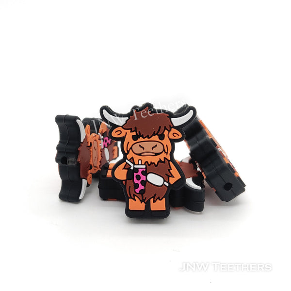 Highland cow silicone focal beads orange