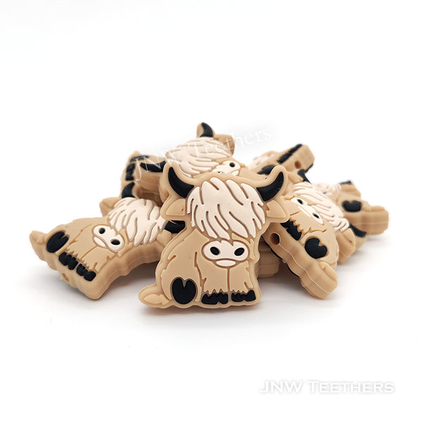 Highland cow silicone focal beads beige