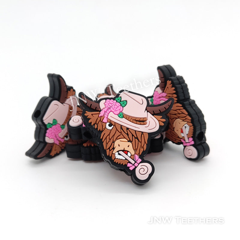 Highland cow in cowboy hat silicone focal beads