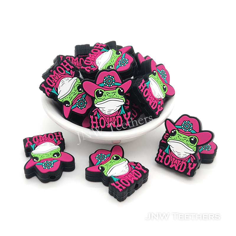 Howdy frog in fuchsia hat silicone focal beads