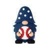 Dark blue silicone baseball gnome bead with a polka-dot hat holding a baseball