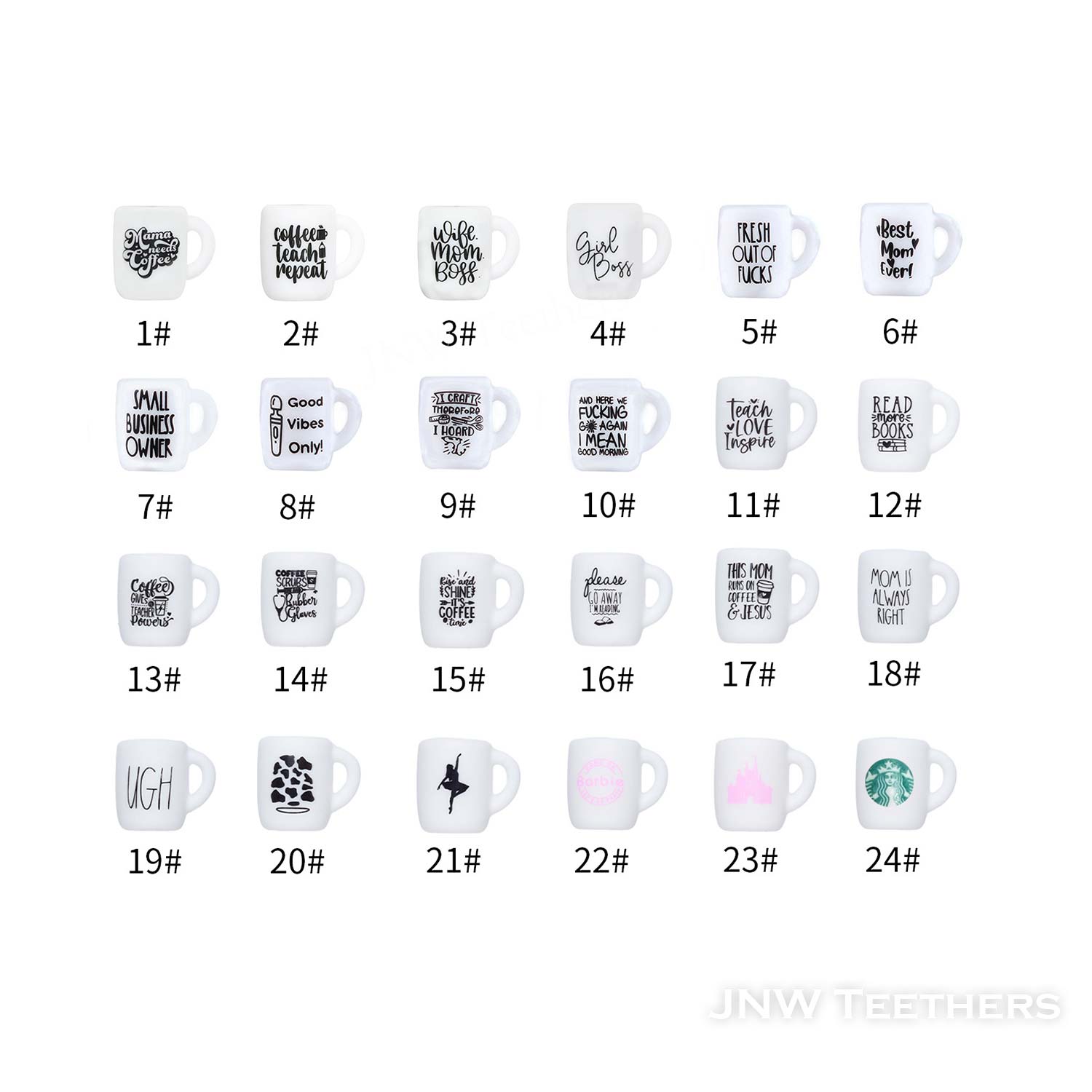 JNWTeethers Printed Coffee Mug Silicone Beads wholesale