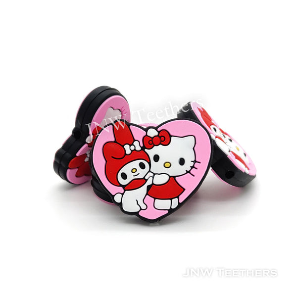 Cat and Rabbit With Heart Silicone Focal Beads