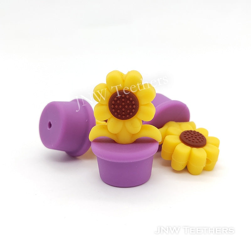 Lavender Sunflower in Pot Silicone Focal Beads