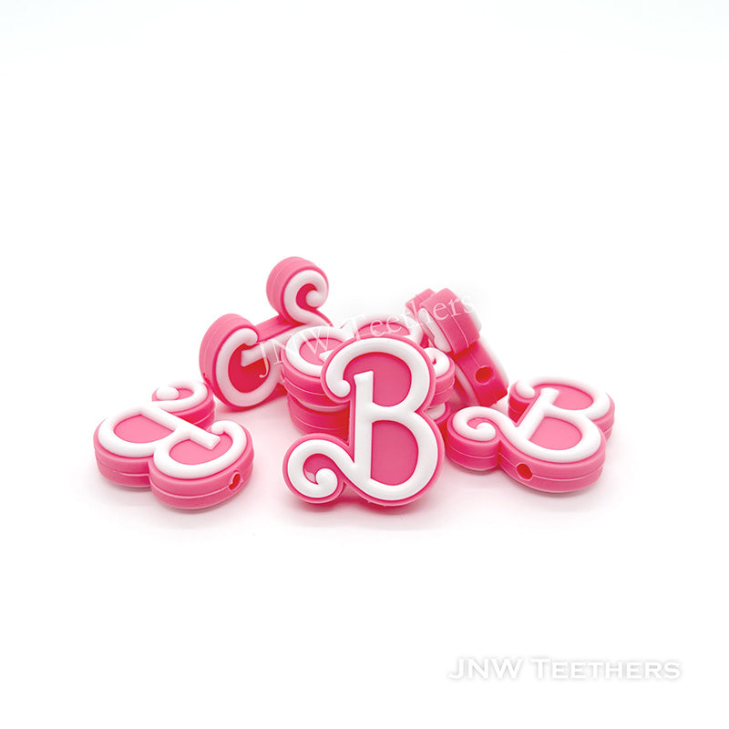 Pink Letter B Silicone Focal Beads, Glow in the Dark Bark Silicone Beads