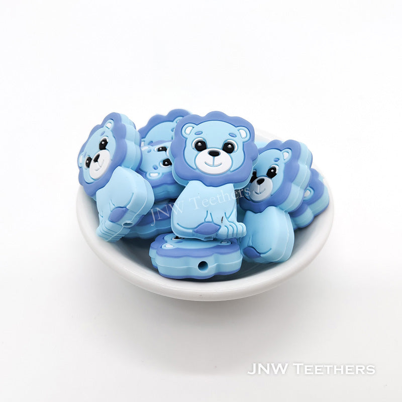 Lion silicone focal beads blue