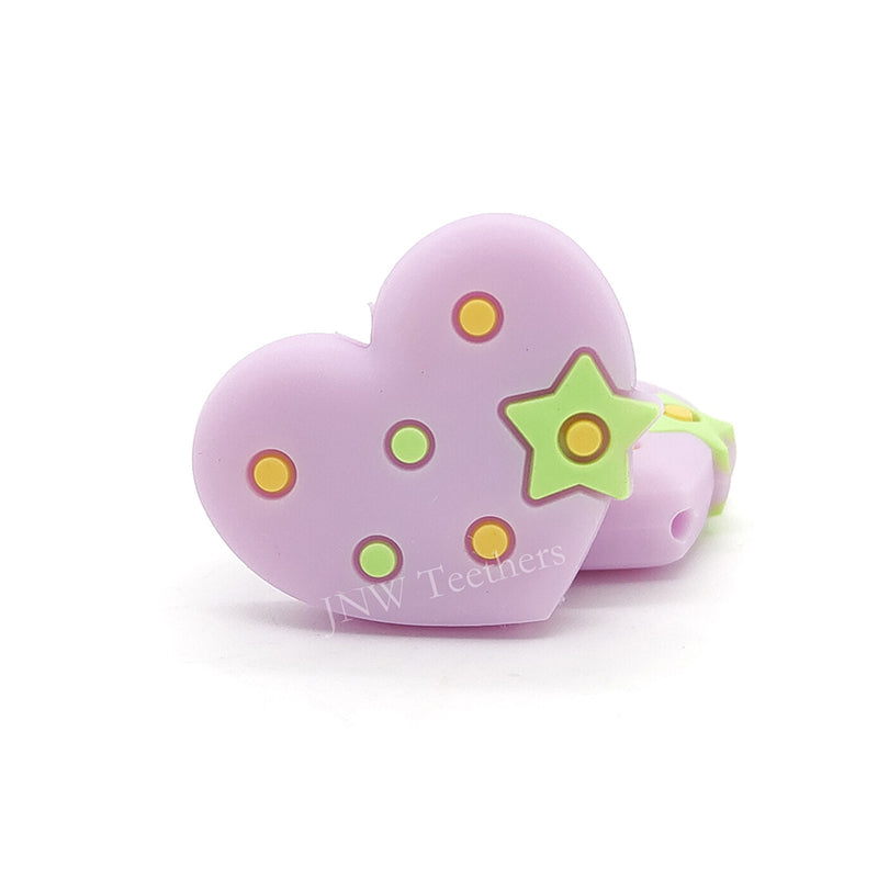 Heart with little star silicone focal beads lavender