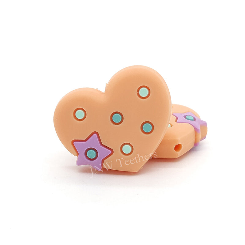 Heart silicone focal beads peachy