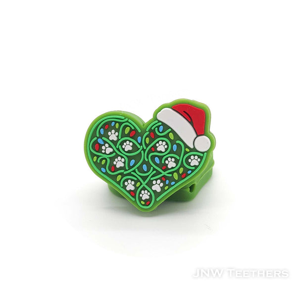 Love heart Santa hat silicone focal beads