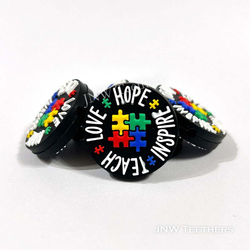 Love Hope Inspire Teach Autism Puzzle Silicone Focal Beads