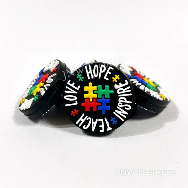 Love hope inspire teach autism silicone focal beads