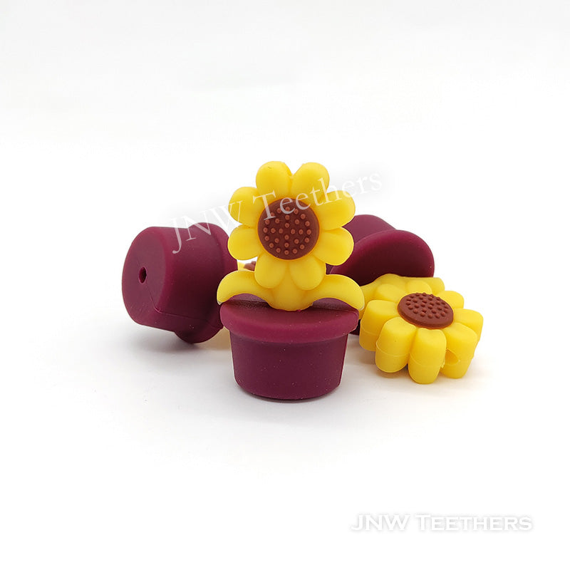 Magenta Sunflower in Pot Silicone Focal Beads