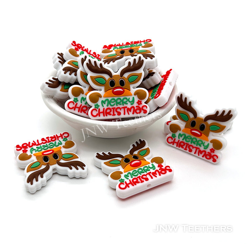Merry Christmas reindeer silicone focal bead