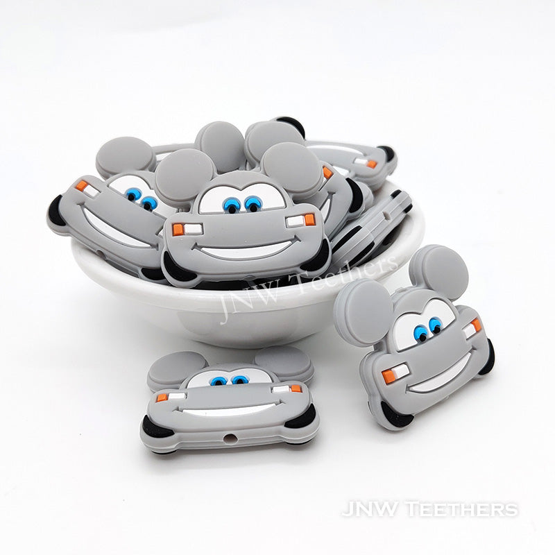 Mouse car silicone focal beads gray