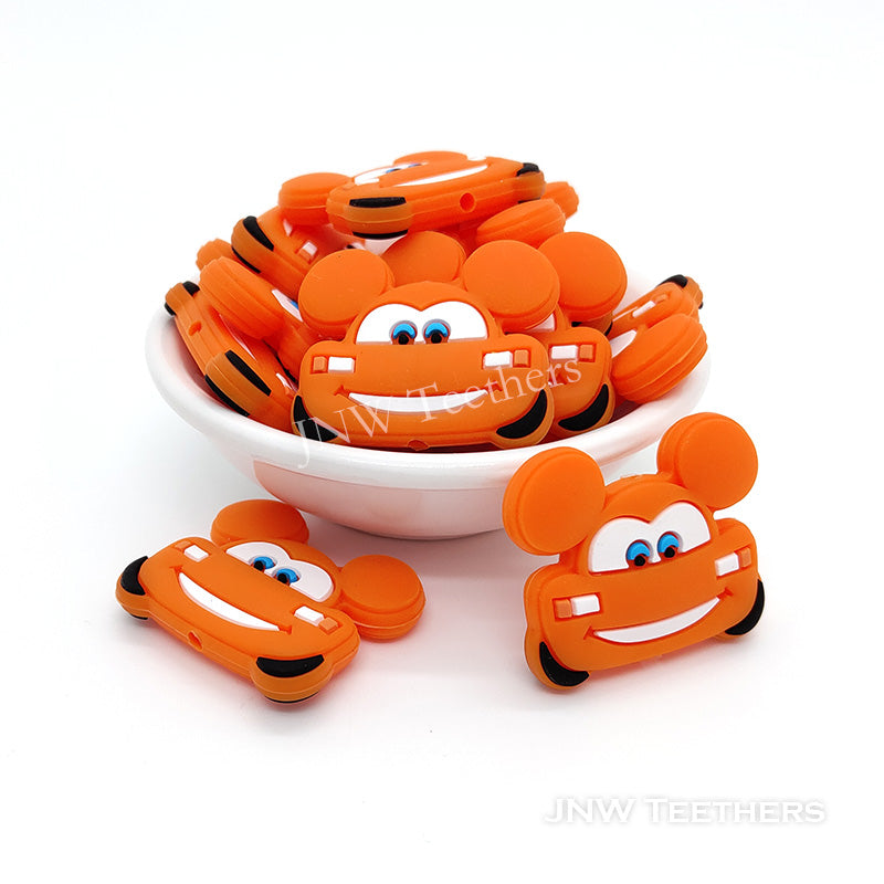 Mouse car silicone focal beads orange