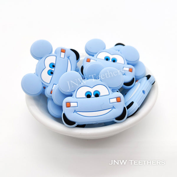 Mouse car silicone focal beads pastel blue