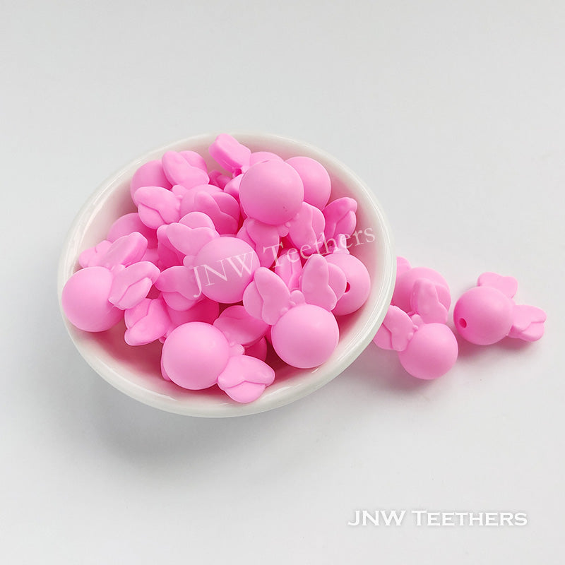 Minni mouse head silicone beads bright pink