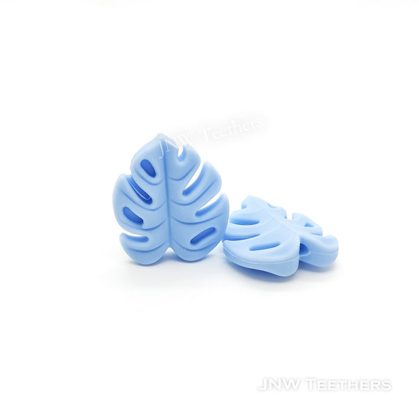 Monstera leaf silicone beads blue