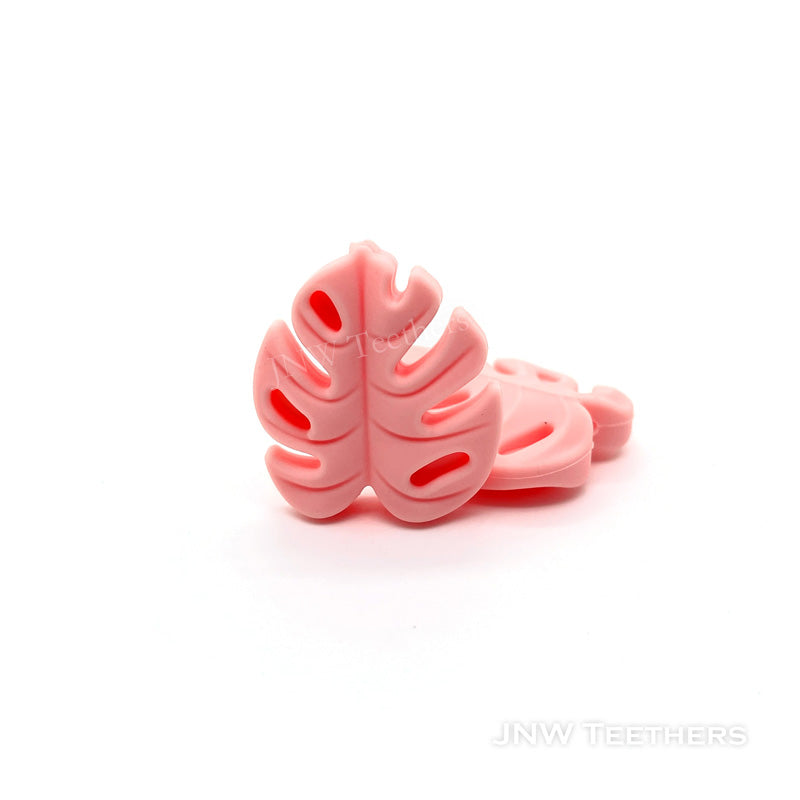 Monstera leaf silicone beads pink
