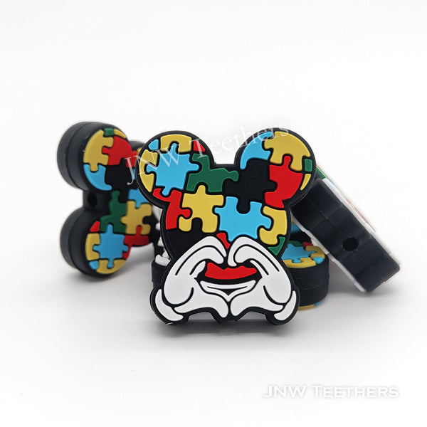 Mouse Autism Puzzle Silicone Focal Beads
