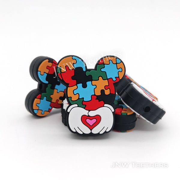Mouse heads autism puzzle silicone focal beads