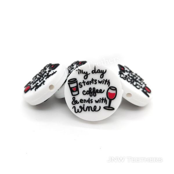 JNW Teethers My day starts with coffee and ends with wine silicone focal beads