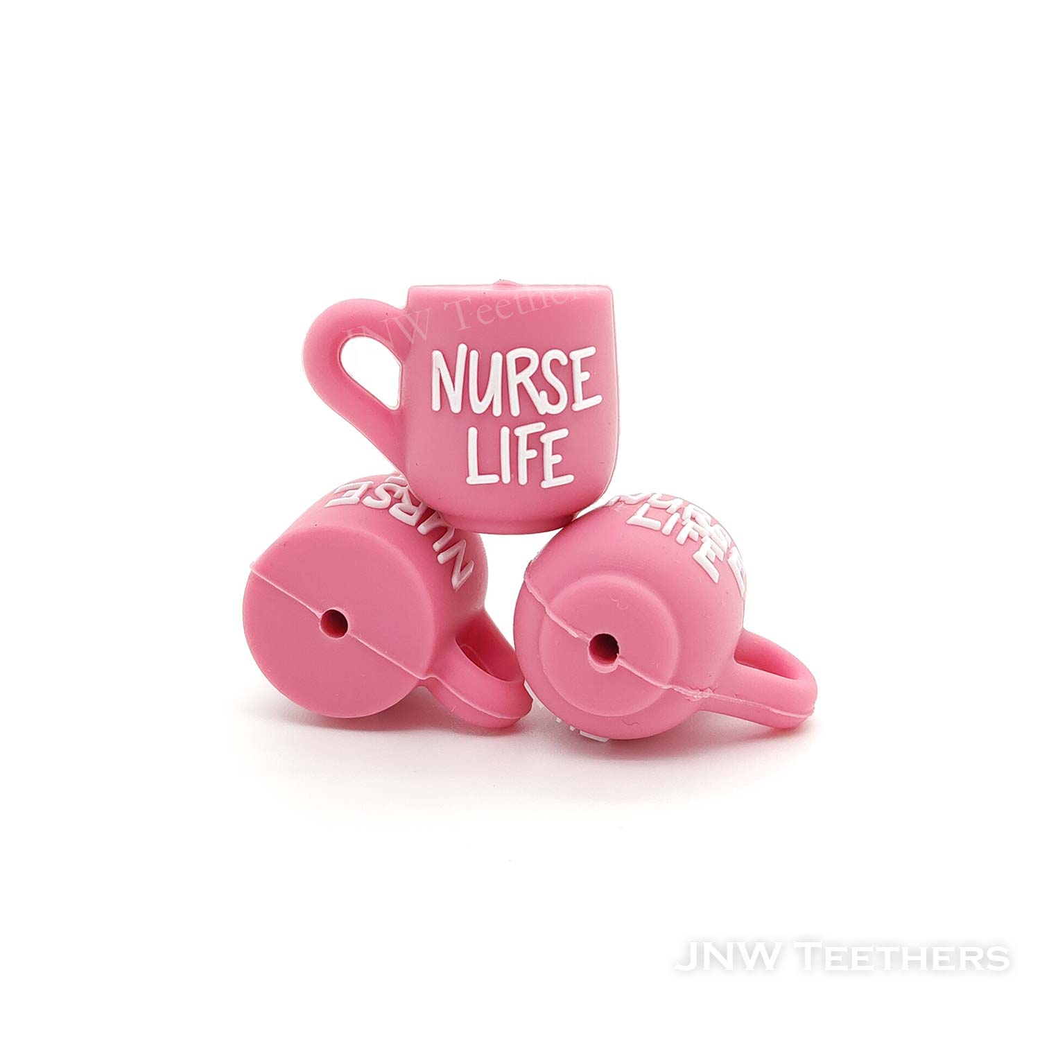 3D Pink coffee mug nurse life silicone focal beads