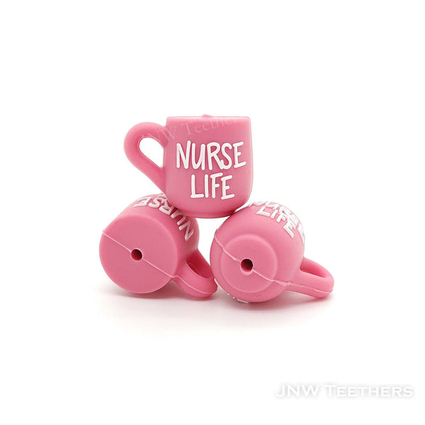 3D Pink coffee mug nurse life silicone focal beads
