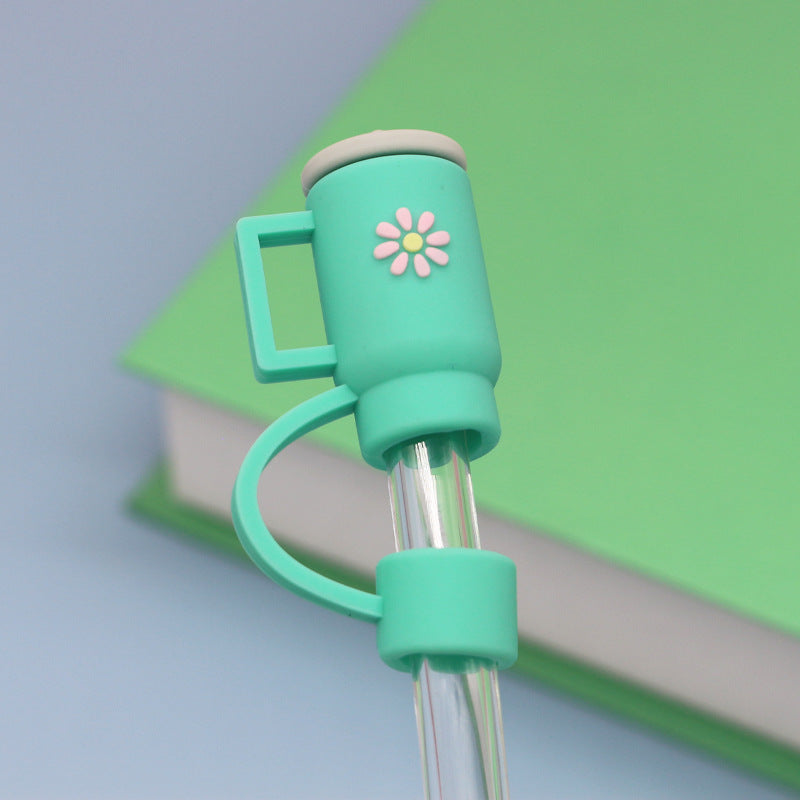 Green Tea Cup Shape Silicone Straw Topper Covers