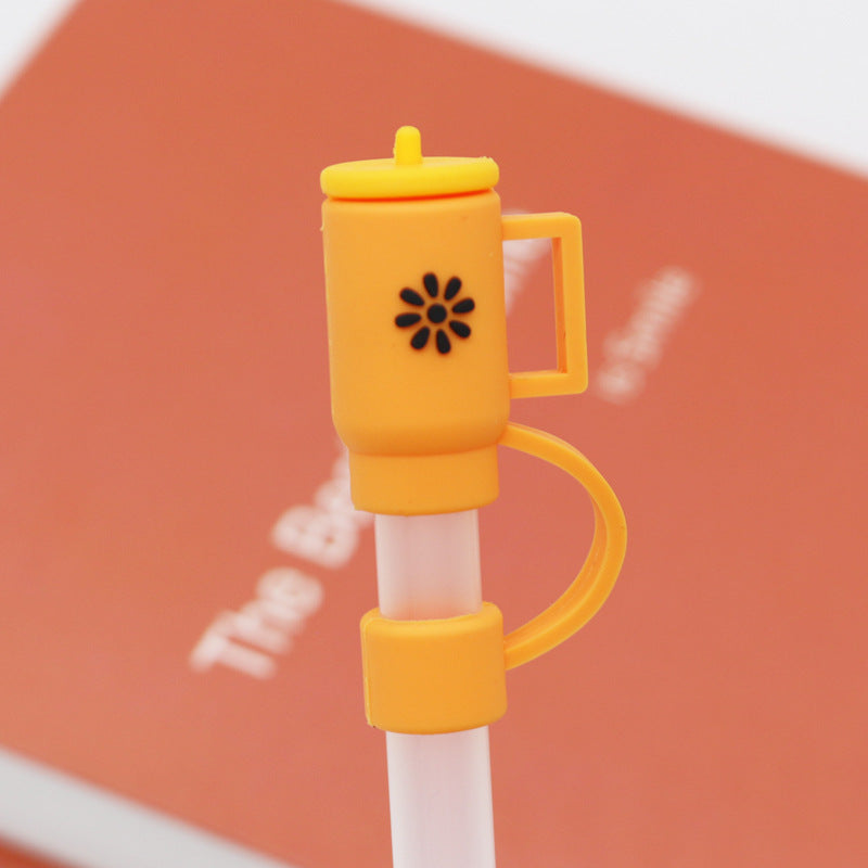 Orange Tea Cup Shape Silicone Straw Topper Covers