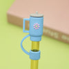 Pastel Blue Tea Cup Shape Silicone Straw Topper Covers