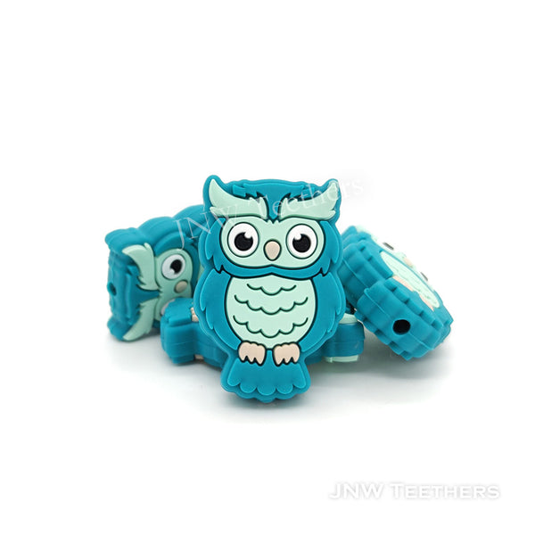 Dark turquoise owl silicone focal beads