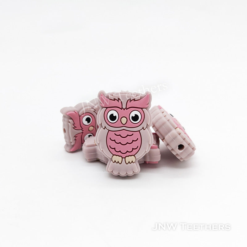 Pink owl silicone focal beads