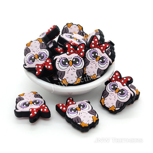 Owl with Red Bowknot silicoe focal beads