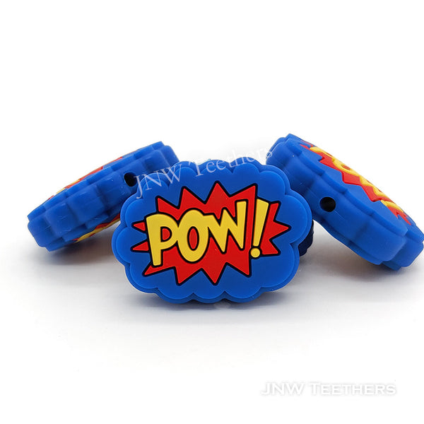 Pow silicone focal beads navy blue