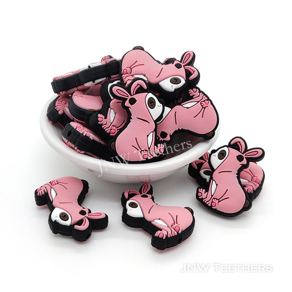 Panda in pink bunny suit silicone focal beads