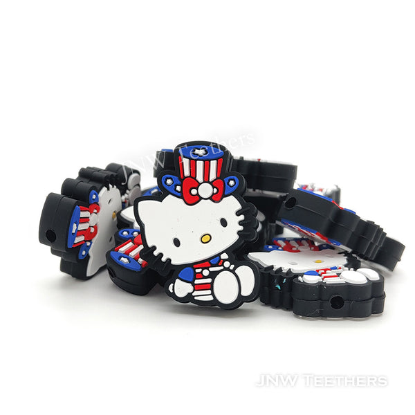 Patriotic Cat Silicone Focal Bead