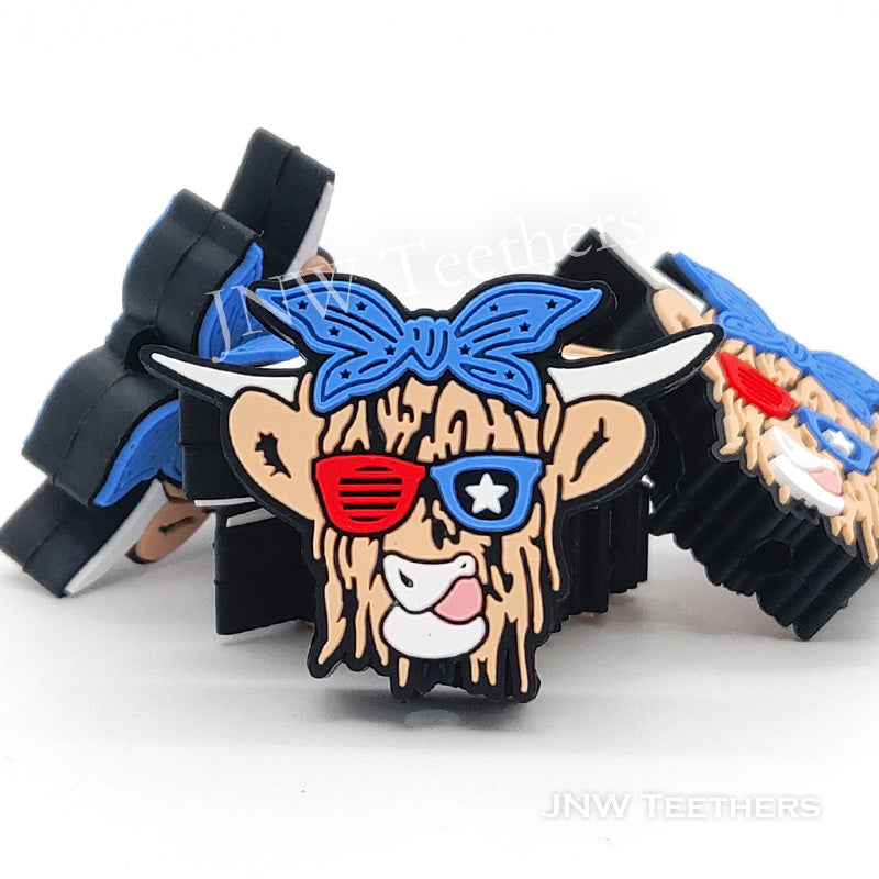 Patriotic cow silicone focal beads