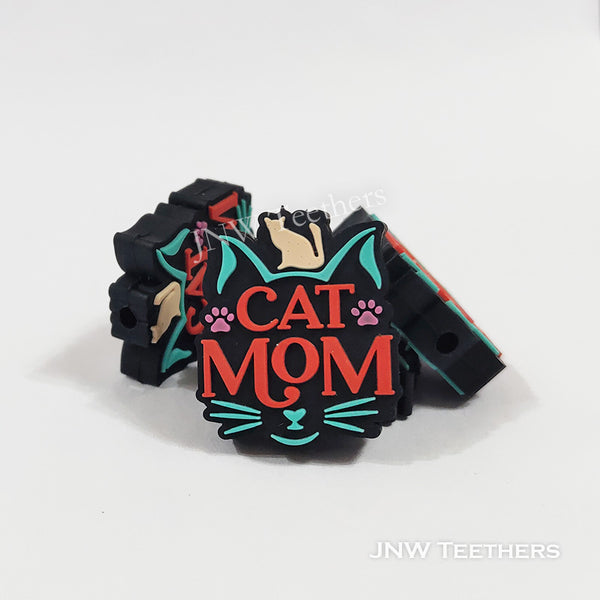 Paw print cat mom silicone focal beads black
