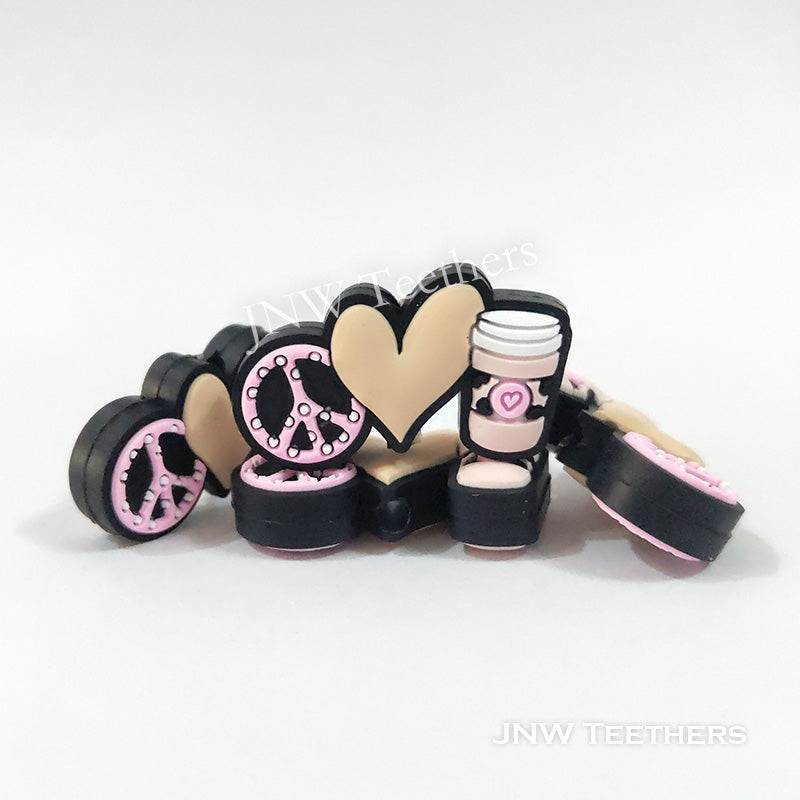 Pink Peace Heart Coffee Silicone Focal Beads