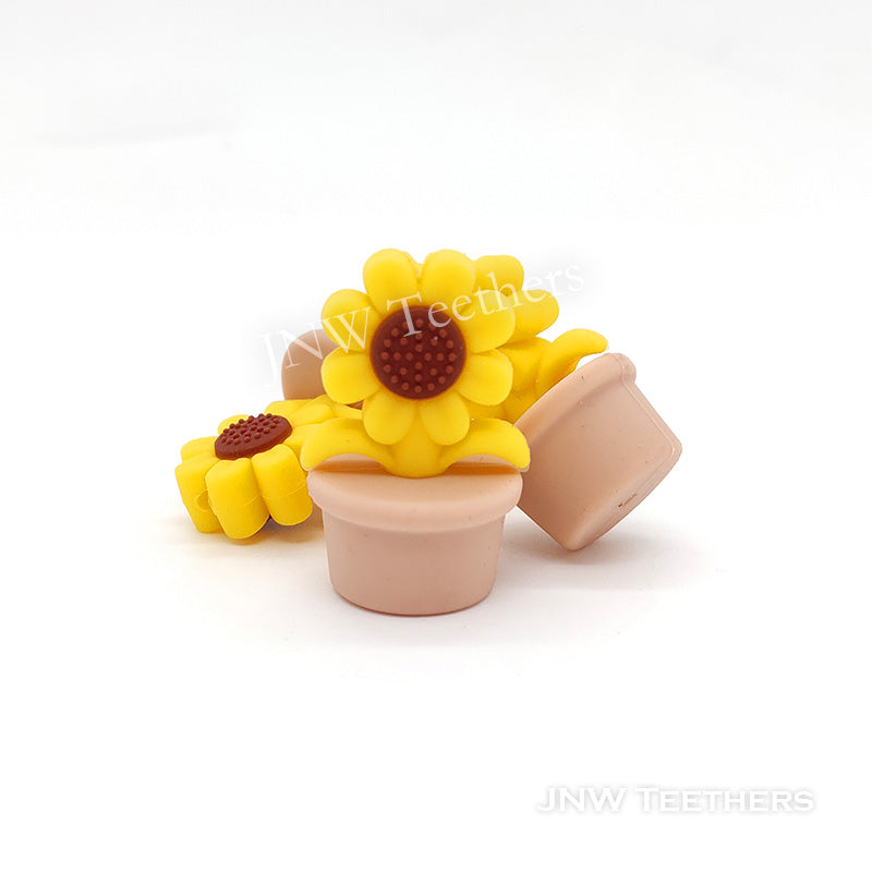 Beige Sunflower in Pot Silicone Focal Beads