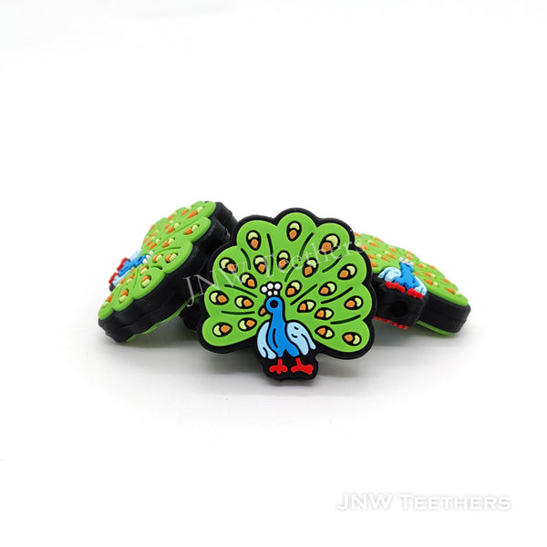 Peacock silicone focal beads green