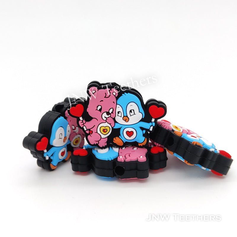 Friends Pink Bear and Blue Bird Silicone Focal Beads