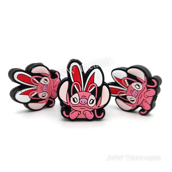 Pink Bunny Ear Stitch Silicone Focal Beads