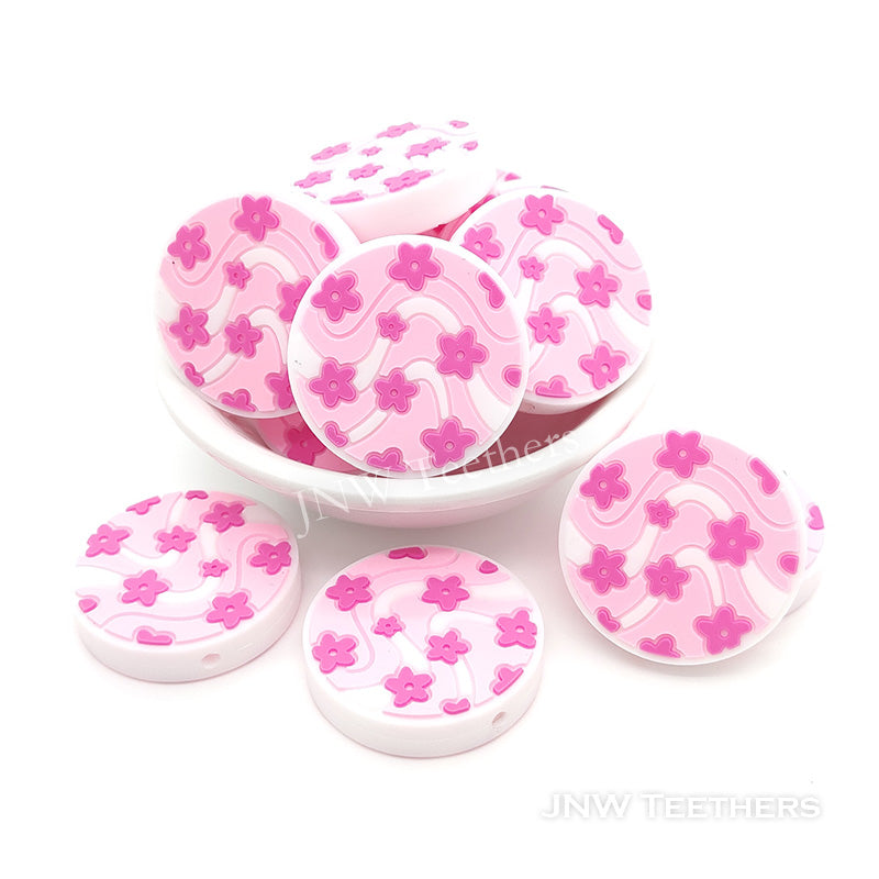 Pink flowers silicone focal beads