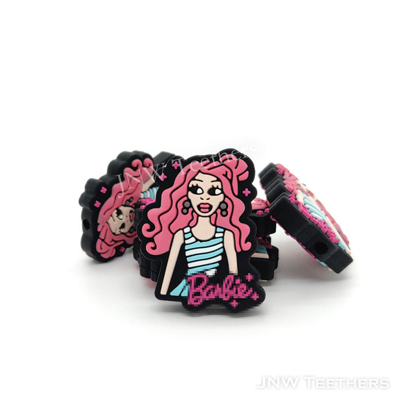 Pink hair barbie silicone focal beads
