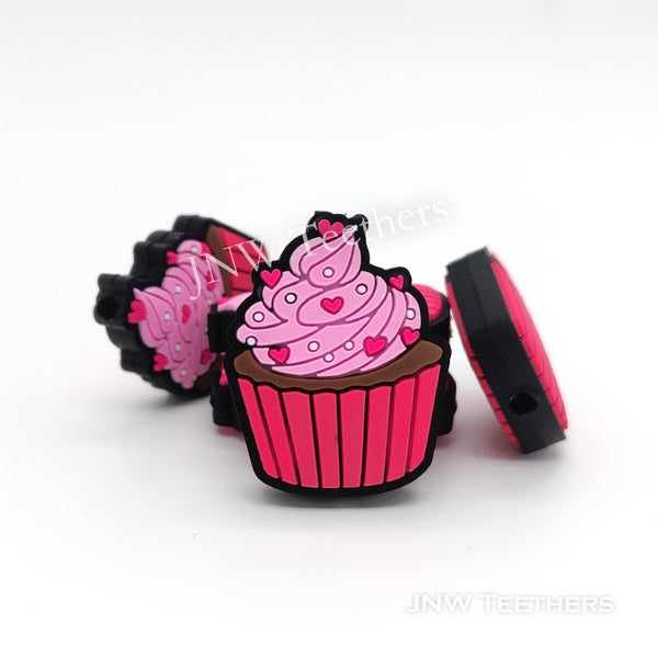 Heart Cup Cake Silicone Focal Beads