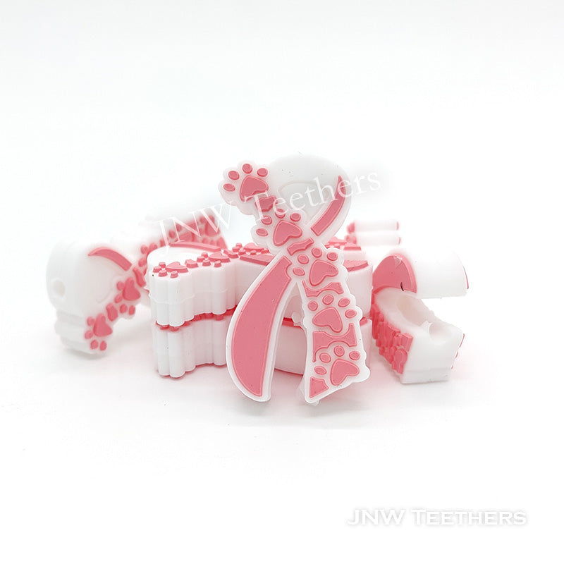 Pink Paw Ribbon Silicone Focal Beads