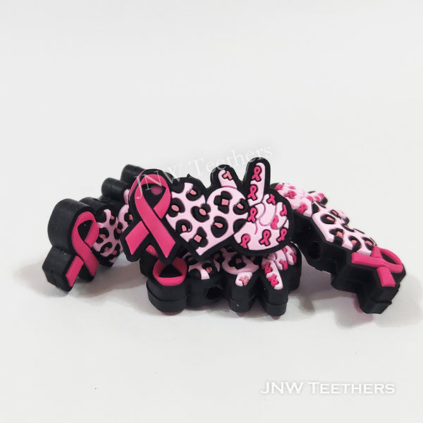 Pink ribbon heart victory gesture silicone focal beads